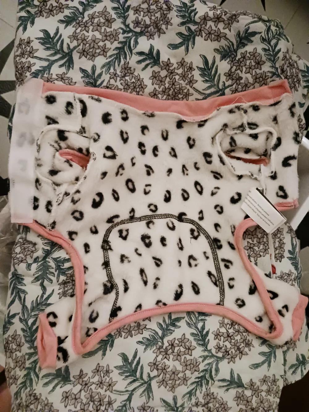 LuvGear Plush Animal Print Pink Trim Dog Onesie Fleece Pajamas
